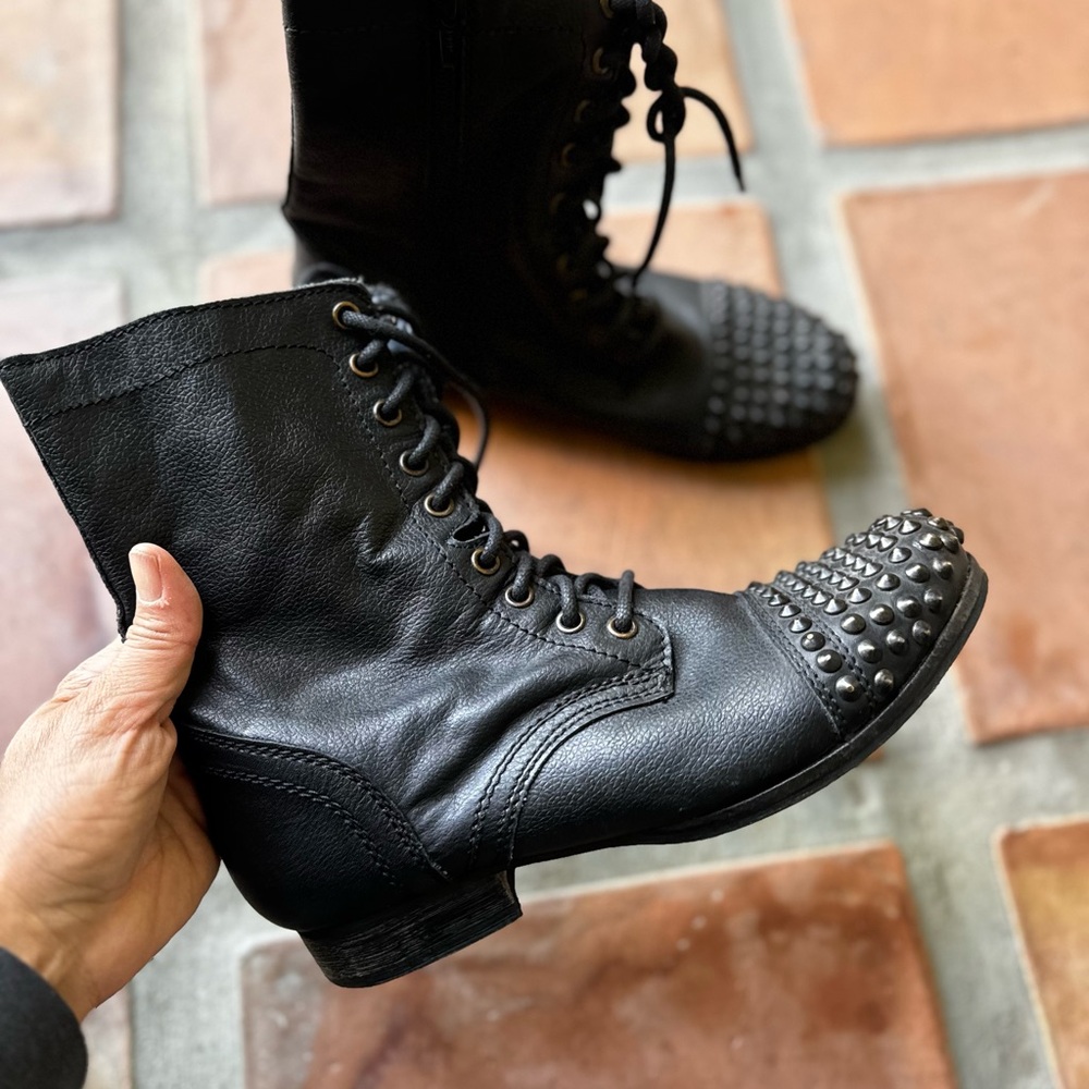 Justice Black Combat Moto Boots with Studded Toe